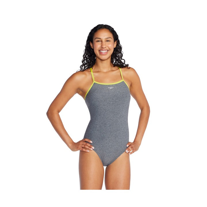 Speedo Women Heather Closed Back With Hydrobra  One Piece Swimsuits  Speedo