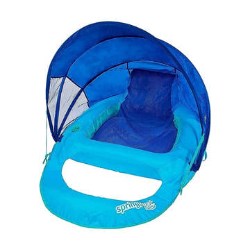 Swimways Spring Float Recliner w/ Canopy - Blue with PDQ  Pool Inflatables  Swimways