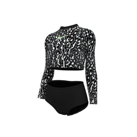 Nike Girl's Wild Long Sleeve Crop Top & High Waist Swim Set  Two Piece Swimsuits  Nike