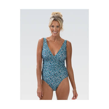 Dolfin Women's Aquashape Dot Print Moderate Surplice Wrap Front One Piece Swimsuit  One Piece Swimsuits  Dolfin