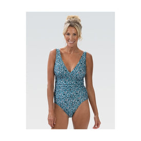 Dolfin Women's Aquashape Dot Print Moderate Surplice Wrap Front One Piece Swimsuit  One Piece Swimsuits  Dolfin