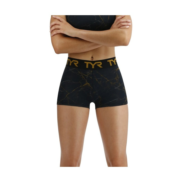 TYR Base Kinetic Women's Mid-Rise 2 Inch Logo Short - Goldstone    Tyr