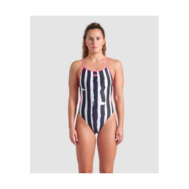 Arena Women's Painters Stripe Lace Back One Piece Swimsuit  One Piece Swimsuits  Arena