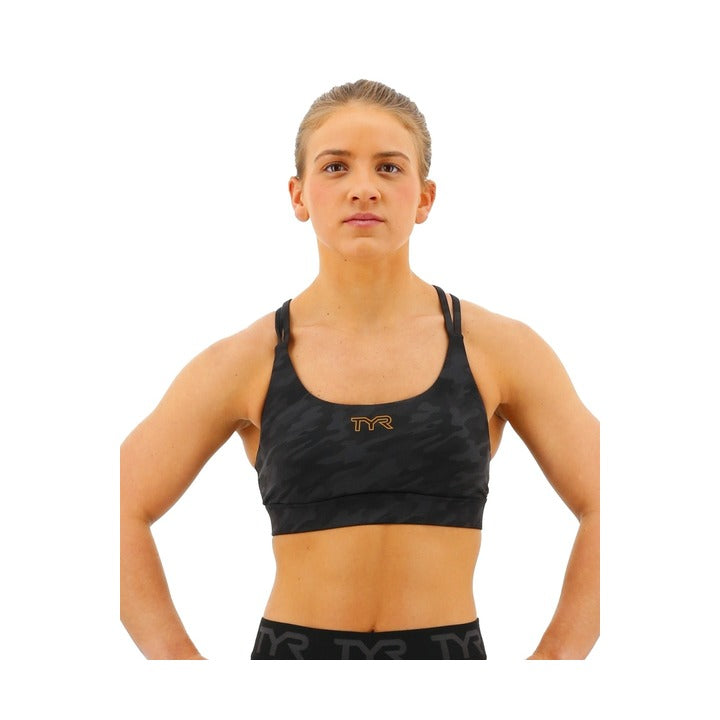 TYR Women's Base Kinetic Dual Strap Sports Bra - Blackout Camo  Bikini Top  Tyr