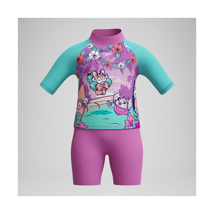 Speedo Girls Learn To Swim Sun Protection Top & Short  Girls One Piece  Speedo