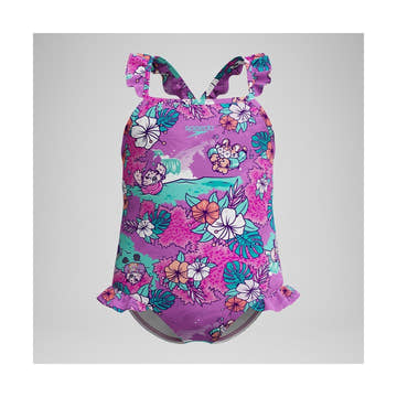 Speedo Girls Learn To Swim Printed Frill Thinstrap One Piece Swimsuit  Girls One Piece  Speedo
