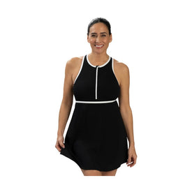 Dolfin Women's Aquashape Black Zip Front Swim Dress  Swim Dress  Dolfin
