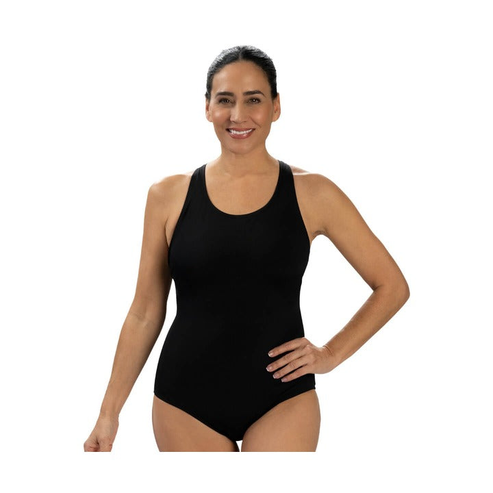 Dolfin Women's Aquashape Black Scoop Neck Conservative One Piece  One Piece Swimsuits  Dolfin