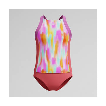 Speedo Girls Print Blocked Tankini Swimsuit Set    Speedo