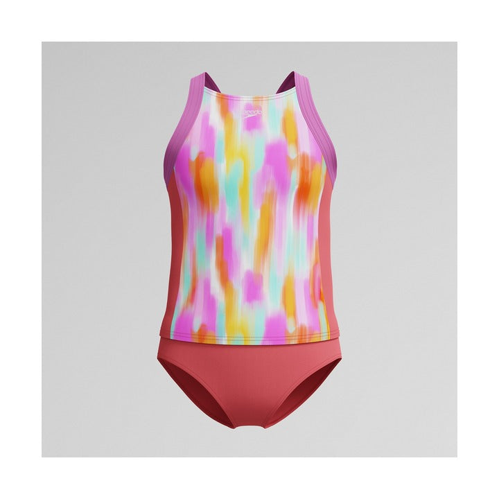 Speedo Girls Print Blocked Tankini Swimsuit Set    Speedo