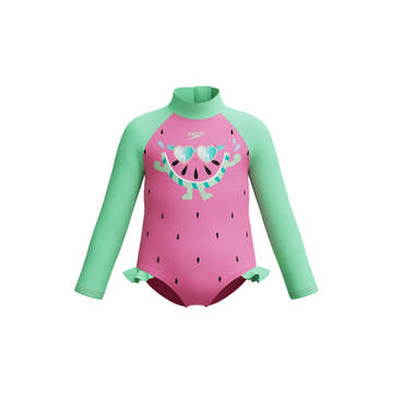 Speedo Girls Digital Long Sleeve Frill One Piece Swimsuit    Speedo