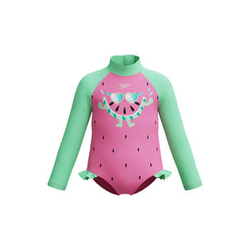 Speedo Girls Digital Long Sleeve Frill One Piece Swimsuit    Speedo