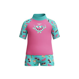 Speedo Girls Digital Short Sleeve Rash Top and Shorts Swimsuit Set  Girls Rash Guard  Speedo