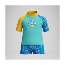 Speedo Boys Digital Short Sleeve Rash Guard Top and Short Swim Suit Set  Boys Rash Guard  Speedo