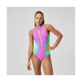 Speedo Women's Colorblock Zip Front One Piece Swimsuit  One Piece Swimsuits  Speedo