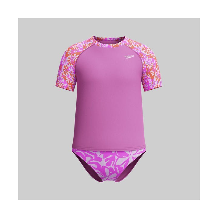 Speedo Girls Short Sleeve Rashguard Set  Girls Rash Guard  Speedo