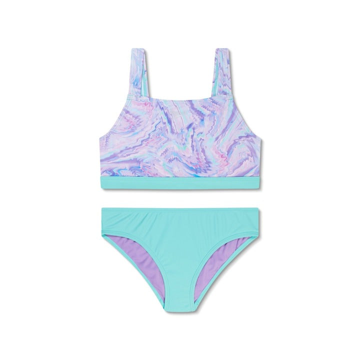 Speedo Print Tie Back Two Piece Swimsuit  Girls Bikini Set  Speedo