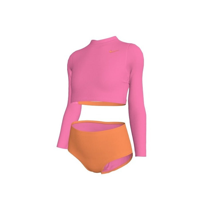 Nike Big Girls' Color Block Effortless Essential Long Sleeve Crop Top & High Waist Swimsuit Set    Nike