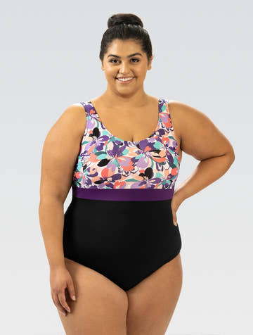 Dolfin Aquashape Women's Wanderlust Color Block Moderate Scoop Back One Piece Swimsuit Bonita Bloom  One Piece Swimsuits  Dolfin