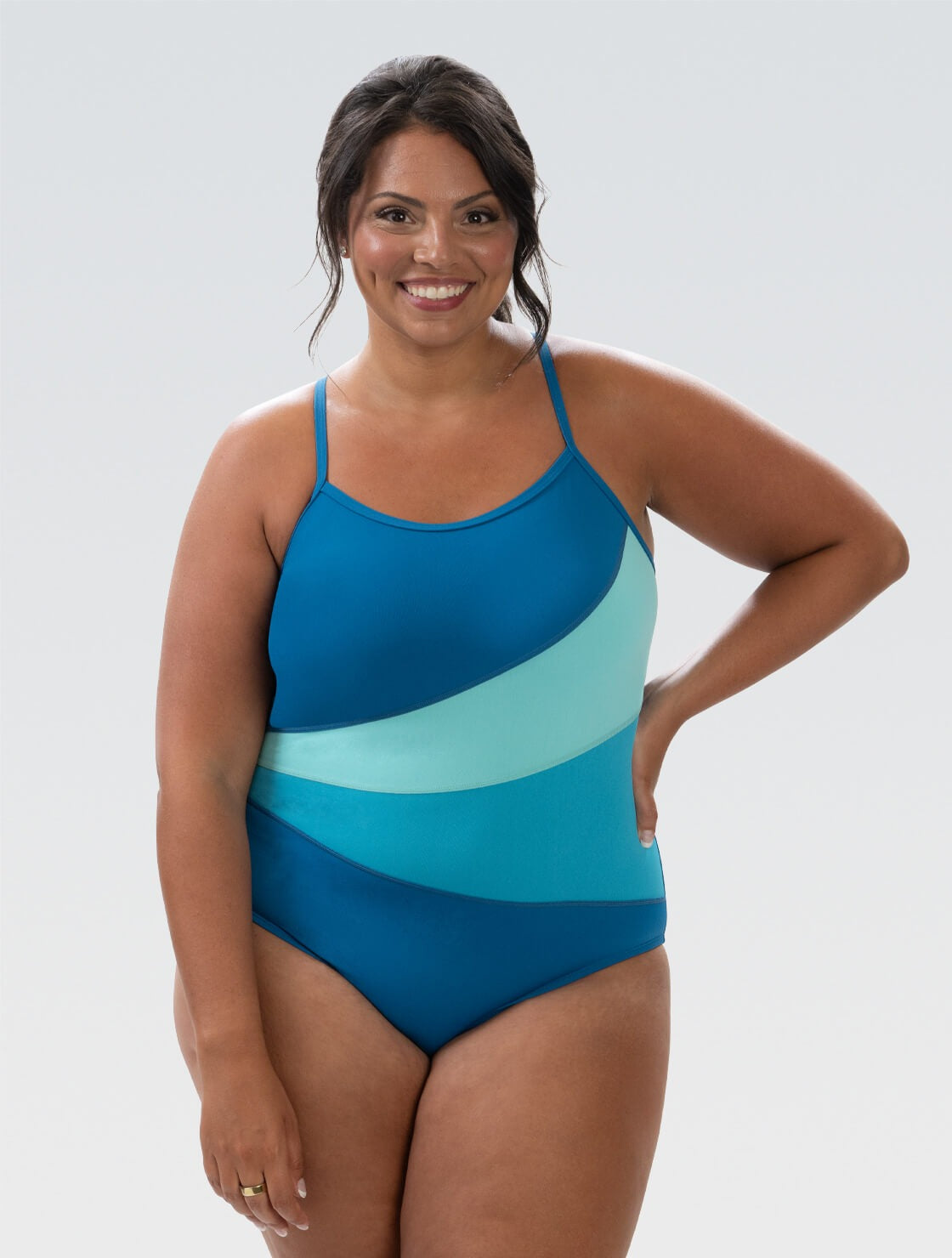 Dolfin Women's Aquashape Turquoise and Mint Color Blocked Moderate One Piece Swimsuit  One Piece Swimsuits  Dolfin