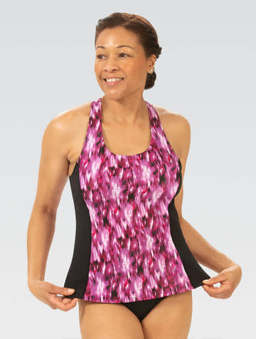 Aquashape Women's Wanderlust Twist Back Tankini Swimsuit Top Black/Maroon  Women's Tankini Top  Dolfin