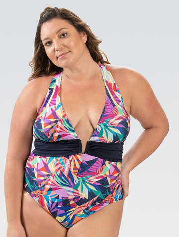 Aquashape Women's Contemporary Deep V-Neck One Piece Swimsuit  Competition Swimsuits  Dolfin