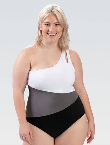 Aquashape Women's Sunset Moderate Asymmetrical One Piece Swimsuit  Competition Swimsuits  Dolfin