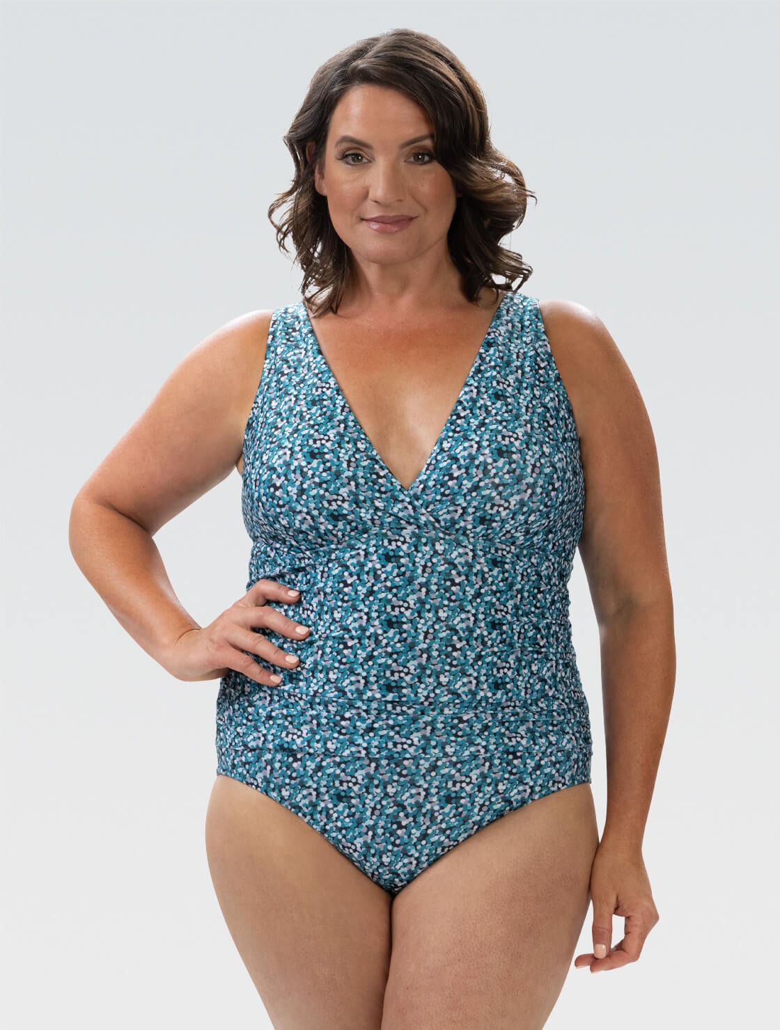 Dolfin Women's Aquashape Dot Print Moderate Surplice Wrap Front One Piece Swimsuit  One Piece Swimsuits  Dolfin