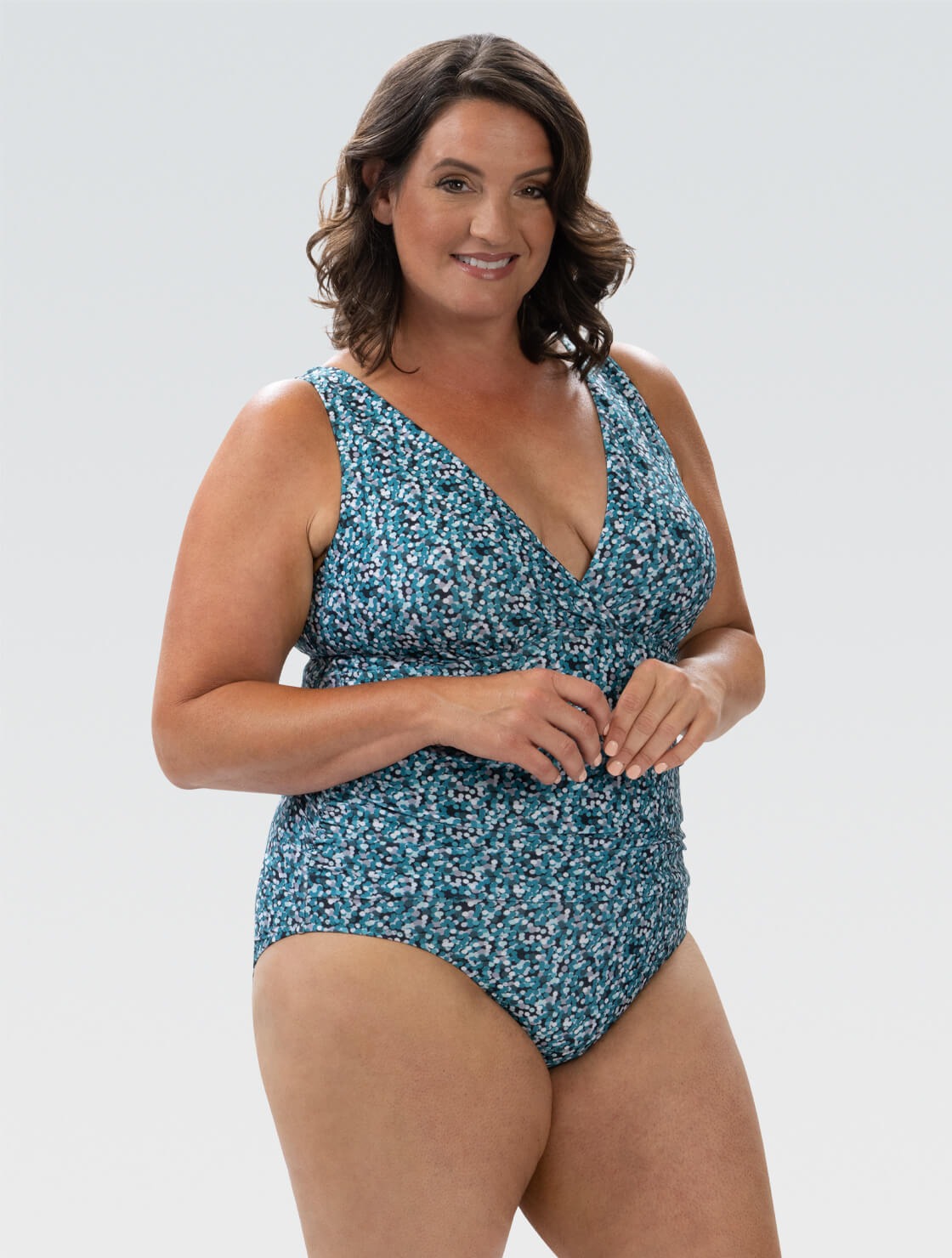 Dolfin Women's Aquashape Dot Print Moderate Surplice Wrap Front One Piece Swimsuit  One Piece Swimsuits  Dolfin