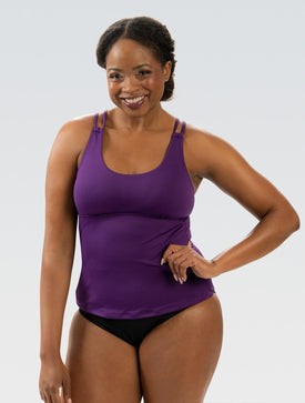 Dolfin Solid Deep Scoop Neck Tankini Top with Double Strap  Women's Tankini Top  Dolfin