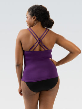 Dolfin Solid Deep Scoop Neck Tankini Top with Double Strap  Women's Tankini Top  Dolfin