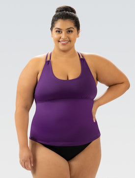 Dolfin Solid Deep Scoop Neck Tankini Top with Double Strap  Women's Tankini Top  Dolfin
