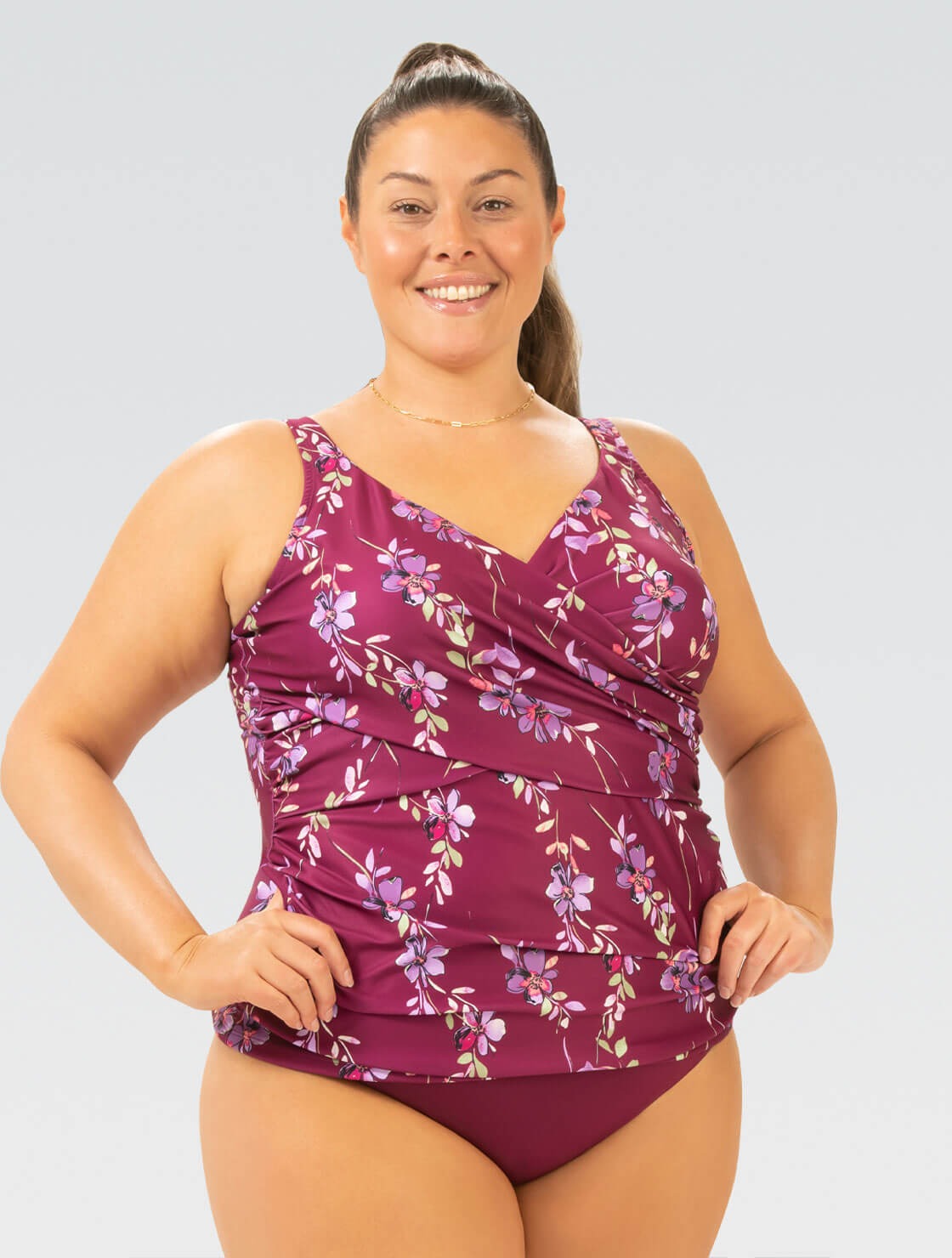 Dolfin Aquashape Wrap Front Tankini Maroon  Women's Tankini Top  Dolfin