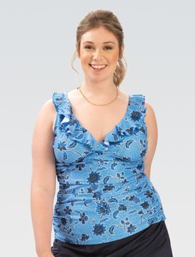 Dolfin Women’s Aquashape Amour Capri Printed Ruffle Surplice Tankini  Women's Tankini Top  Dolfin