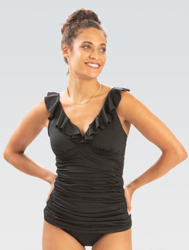 Dolfin Women's Solid Ruffle Surplice Tankini with Front Ruche  Women's Tankini Top  Dolfin
