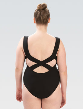 Dolfin Solid Soft V-Neck Contemporary Rib Knit One-Piece with Low Cross Back Detail  Women's Aquatic Fitness Swimsuits  Dolfin