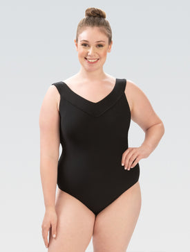 Dolfin Solid Soft V-Neck Contemporary Rib Knit One-Piece with Low Cross Back Detail  Women's Aquatic Fitness Swimsuits  Dolfin
