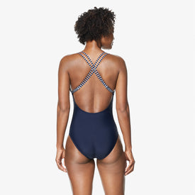 Speedo Women's Active Adjustable Colorblock Crossback One Piece Swimsuit  Active Swimwear  Speedo