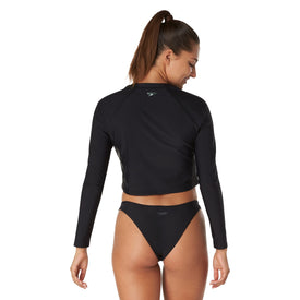 Speedo Women's Standard Uv Swim Shirt Long Sleeve Rashguard, Crop Sheen Black  Long Sleeve Rash Guard  Speedo