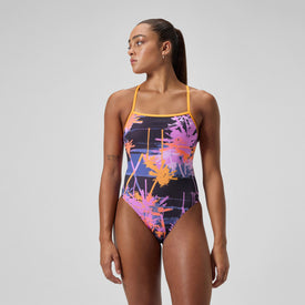 Speedo Women's Printed Web Back One Piece  One Piece Swimsuits  Speedo