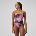 Speedo Women's Printed Web Back One Piece  One Piece Swimsuits  Speedo