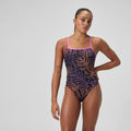 Speedo Women's Printed Web Back One Piece  One Piece Swimsuits  Speedo