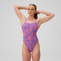 Speedo Women's Printed Web Back One Piece  One Piece Swimsuits  Speedo