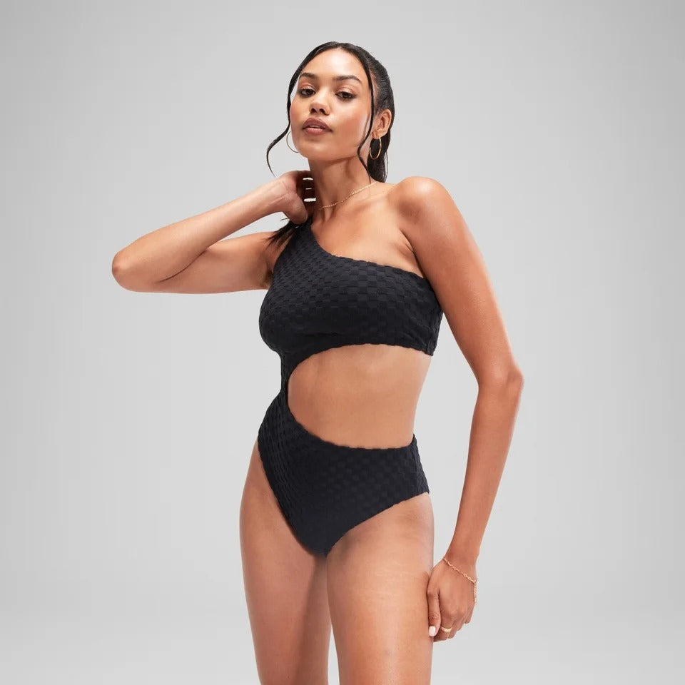 Speedo Women's Flu3Nte Terry Asymmetrical Cut Out One Piece Swimsuit  One Piece Swimsuits  Speedo
