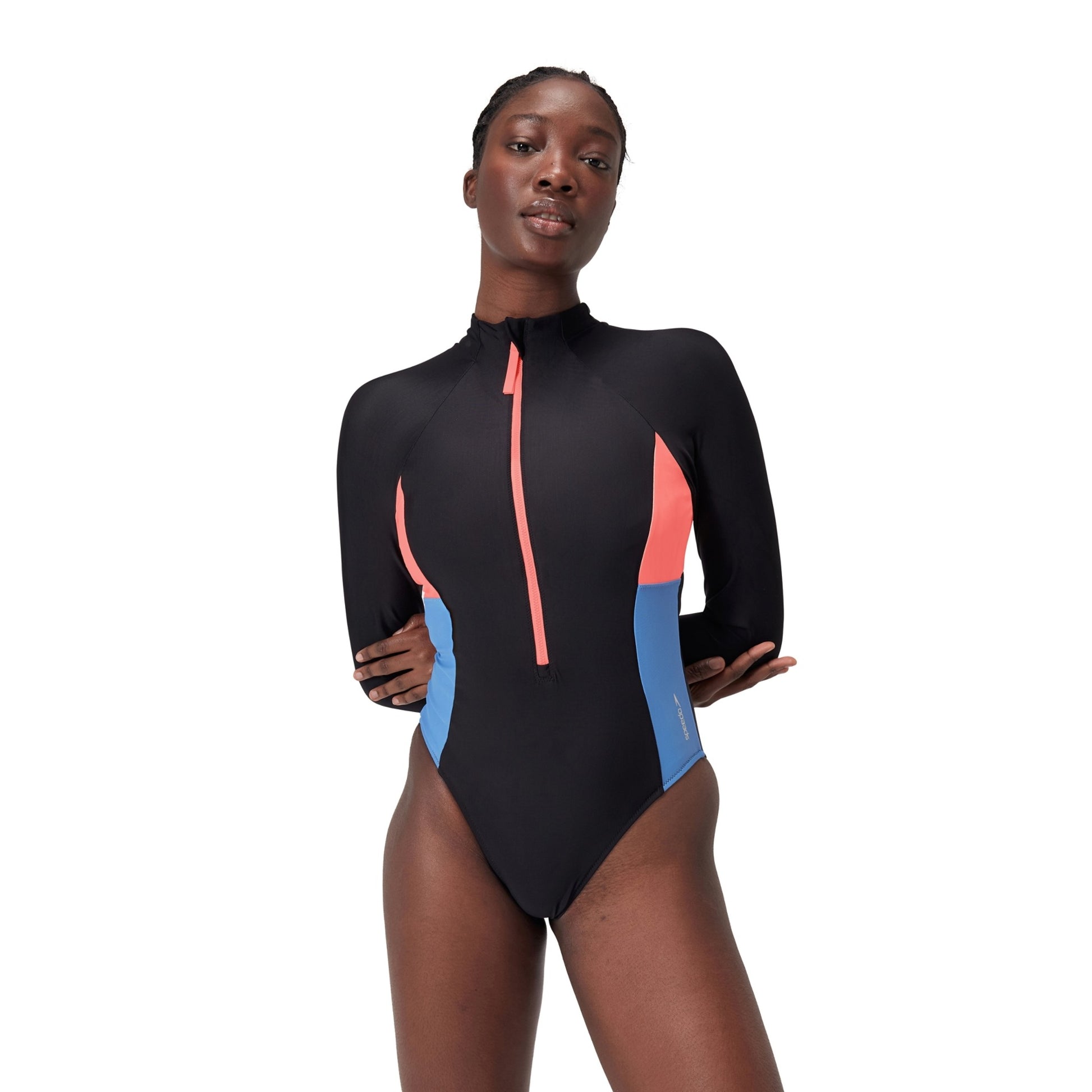 Speedo Women's Long Sleeve Zip One Piece Swimsuit Anthracite / Medium