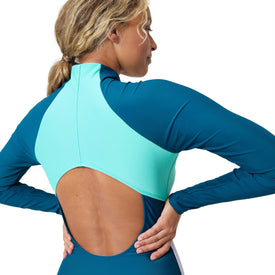 Speedo Women's Long Sleeve Zip Colorblock One Piece Swimsuit  One Piece Swimsuits  Speedo