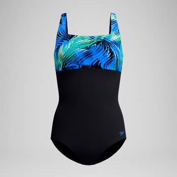 Speedo Women’s Print Blocked Square Neck One Piece Swimsuit
