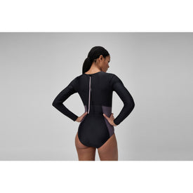 Speedo Women's Colorblock Long Sleeve Zip Back One Piece Swimsuit  One Piece Swimsuits  Speedo