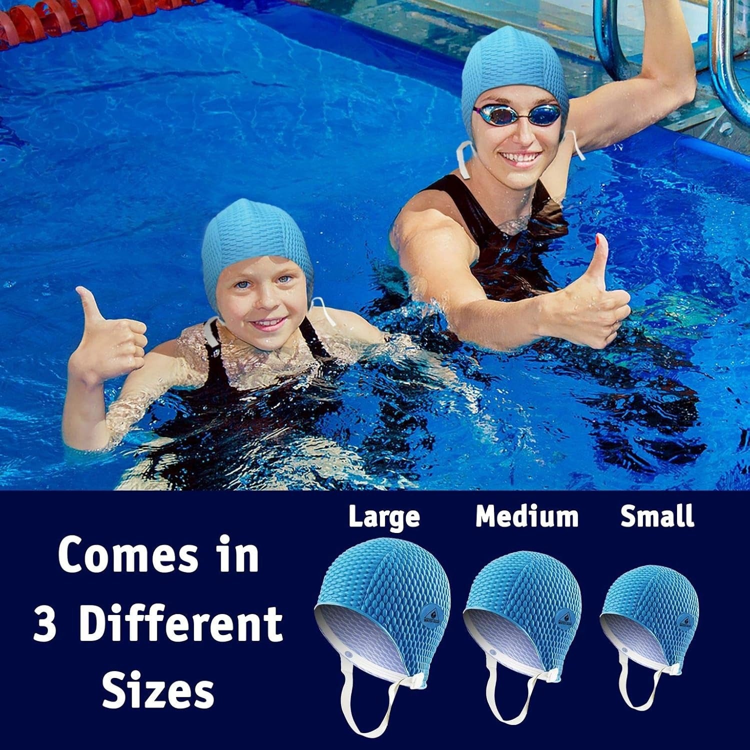 swimming cap and goggles Water Gear Natural Rubber Swim Bubble Cap, Royal Blue. Large