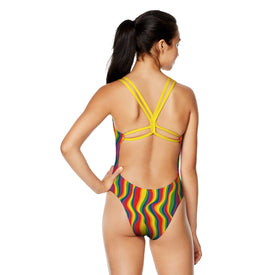 Speedo Women's Printed Double Strap One Piece Swimsuit  One Piece Swimsuits  Speedo
